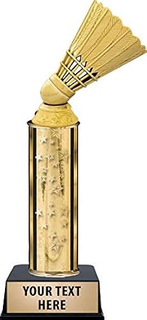 Crown Awards Badminton Shuttlecock Trophies, Gold Stars Badminton Shuttlecock Trophy with Custom Engraving