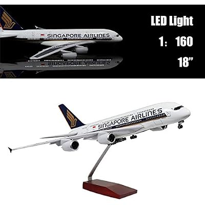 24-Hours 18 1:160 Airplane Model Singapore Airbus 380 Model Plane with LED LightTouch or Sound Control for Decoration or Gift
