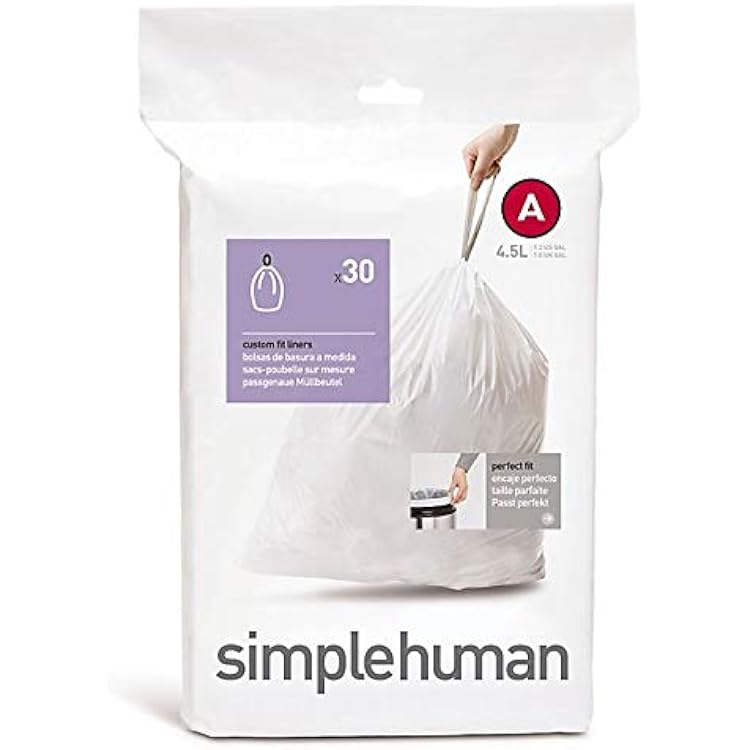 simplehuman code A custom fit liners, 30 liners, 4.5 L1.2 gallon, White