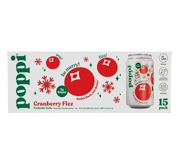 Sparkling Prebiotic Soda Beverage with Apple Cider Vinegar, Seltzer Water and Fruit Juice, Cranberry Fizz Flavor, 12 Fl Oz, Pack of 15, Packaging May Vary