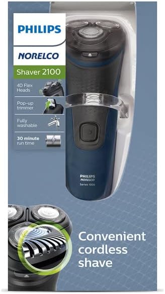 Philips Norelco Men's Electric Shaver 2100, Black, Flex & Float System, Rechargeable, 4D Contouring, ComfortCut Blades, Lithium-Ion Battery, 35 Min Runtime,