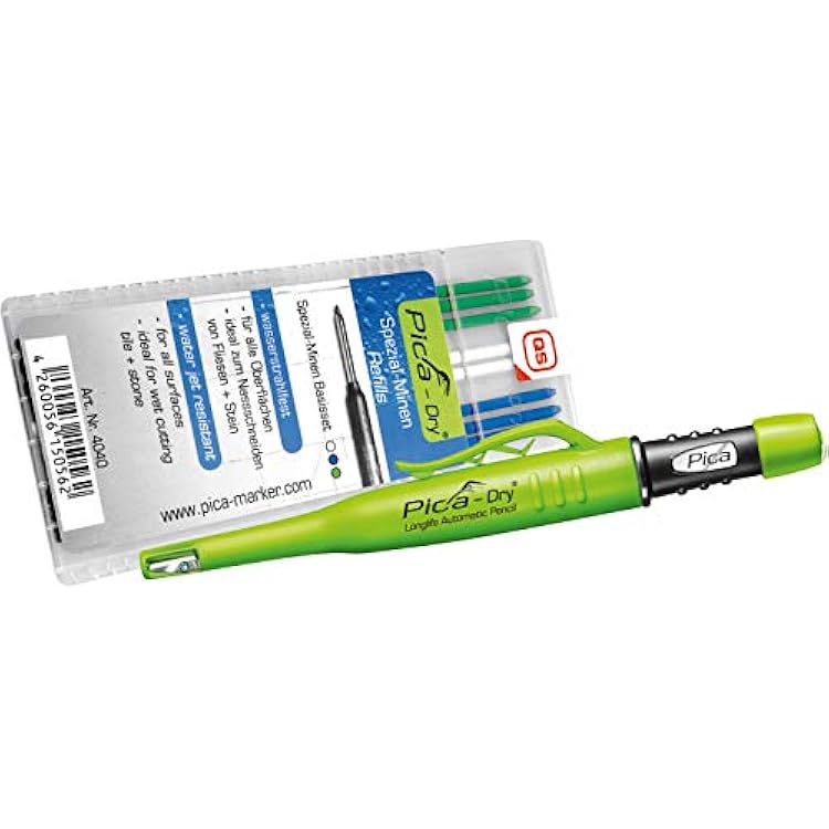 Pica 3030  4040 Dry Pen including Special Lead Base Set, Carpenters Pencil, Green, Blue, White