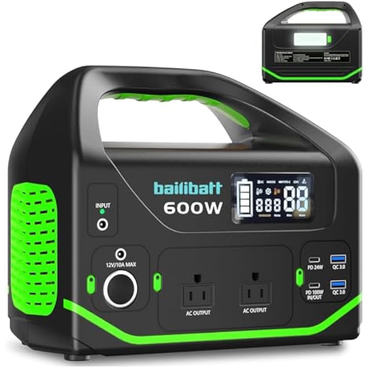 Portable Power Station 600W 293Wh Lithium Battery with 100W PD & 110V Pure Sine Wave AC Outlet, Portable Generator for Camping Home Use Emergency Power Station Backup Travel Outdoor - Green