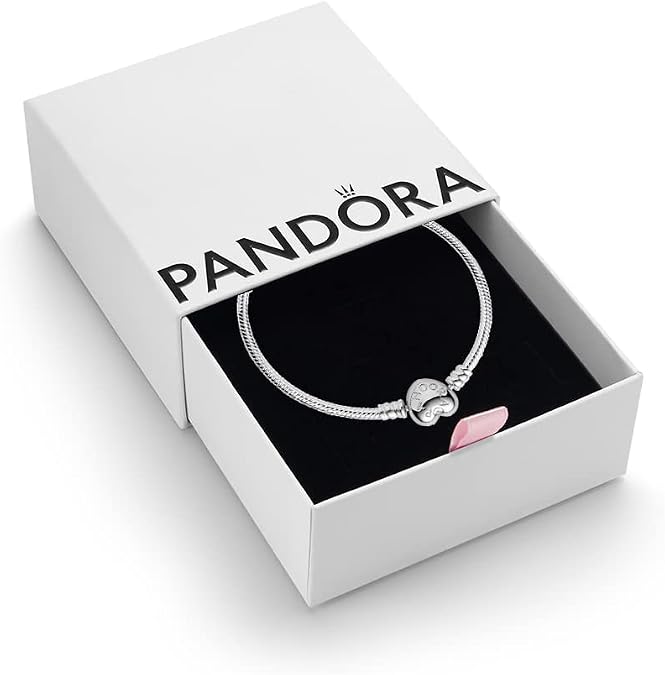 PANDORA Heart Clasp Snake Chain Bracelet | Romantic Heart Clasp Snake Chain Charm Bracelet in Sterling Silver, Hand-Finished with a Heart-Shaped Clasp