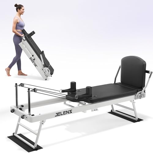 Pilates Reformer, Foldable Pilates Machine & Equipment for Home and Gym Workout with Dual Resistance and Adjustable Height Pulleys, Suitable for Advanced and Beginners Users, Up to 440 LBS