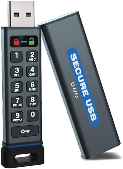 SecureData SecureUSB DUO 128GB Hardware Encryption USB 3.0 Flash Drive FIPS 140-2 Level 3 Unlocked via Keypad or Phone App TAA Compliant, CJIS, HIPAA, CMMC, GDPR Compliant, Works on Mac, Supports