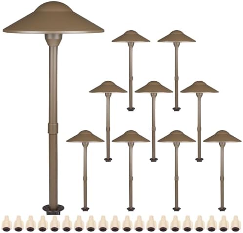 Lumina Lighting Low Voltage Landscape Lighting Cast-Aluminum Path and Area Light Warm White 3W G4 LED Bulb and ABS Ground Stake Included for Yard Walkway Lawn PAL0108-BZLED10 Bronze, 10-Pack