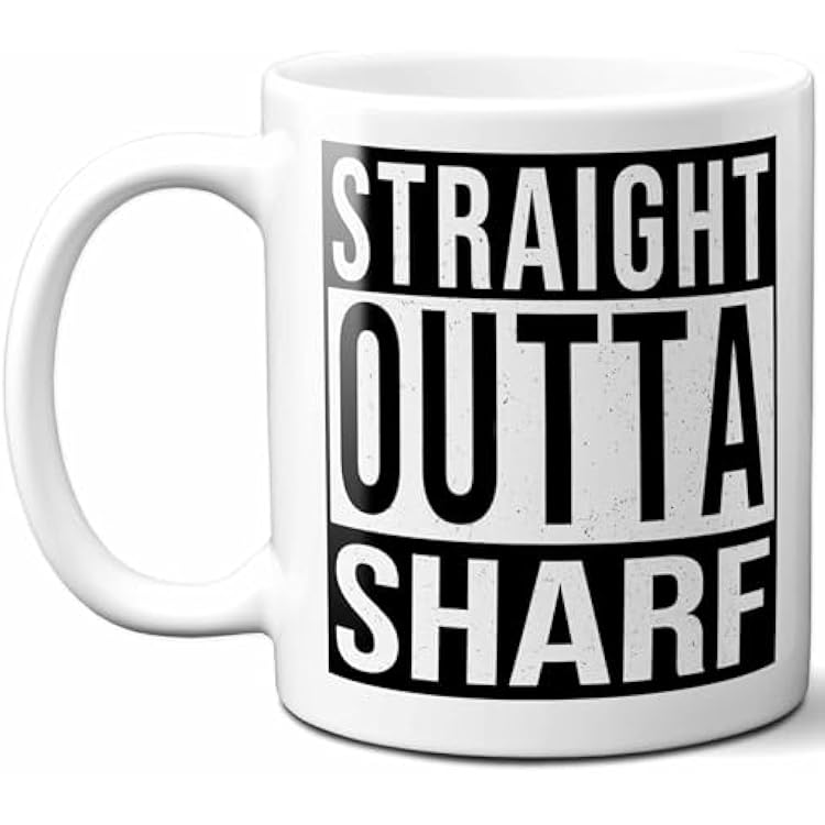 Sharf Last Name Gift. Personalized, Custom Straight Outta Surname Sign Coffee Mug. 11 Ounces., White
