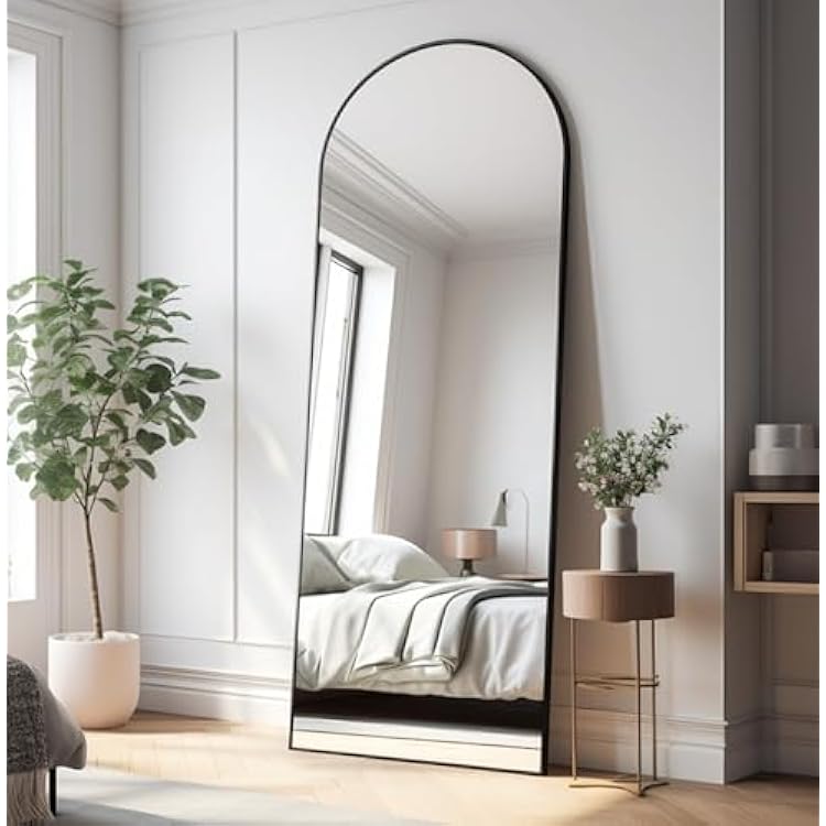 Arched Full Length Mirror, 64 x 21 Free Standing Floor Mirror, Modern Full Body Mirror with Stand, Wall Mirror with Aluminum Alloy Frame for Bedroom,Living Room, Black