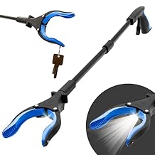 Grabber Reacher Tool-Long 32 Inch Aluminum Foldable Pick Up Stick-Strong Grip Shelves LED Light Magnetic Tip, Lightweight Trash Picker Claw Reacher Grabber Tool for Elderly - by Luxet (32 Inch, Blue)