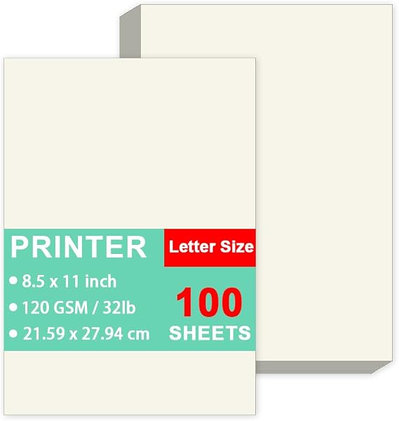 Printer Paper - 100 Sheets, A4 Premium Ivory Printer Paper, 8.5" x 11" (216 x 280 mm), 32lb Bond/120 gsm Stationery Paper Great for Copy, Printing, Crafts, Laser/Inkjet Printer Suitable