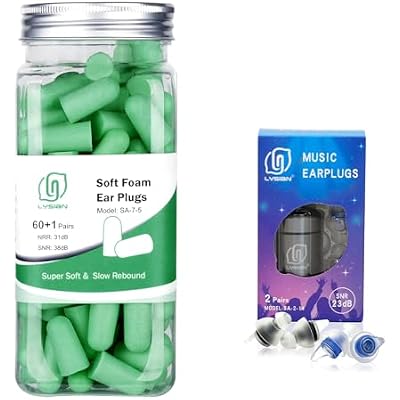 Foam Ear Plugs 60 Pairs and Concerts Ear Plugs 2 Pairs by Lysian