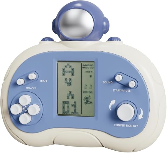 Cute Cartoon Block Game Console Compact Portable 26 Retro Game Bricks/Race/Tank Combat Adjustable Difficulty/Speed Children/Student Birthday/Holiday Puzzle Cube Toys (Blue)