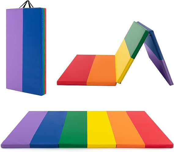 Giantex 6'x4'x2 Gymnastics Mat, Folding Anti-Tear Tumbling Mat w/Carrying Handles, Hook and Loop Fastener, Lightweight Gymnastics Panel Mat, Folding Exercise Aerobics Mats for Gym Home