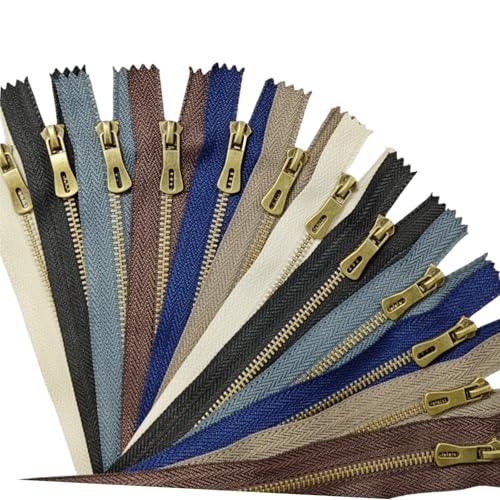 Wonesifee Metal Zippers 12pcs #3 Antique Brass Close-end Non-Separating Zippers Assorted Colorful for Purses Bags Pockets Handbags DIY Sewing Craft Mixed 6Colors 2pcs Each 6colors, 6inch- 12pcs