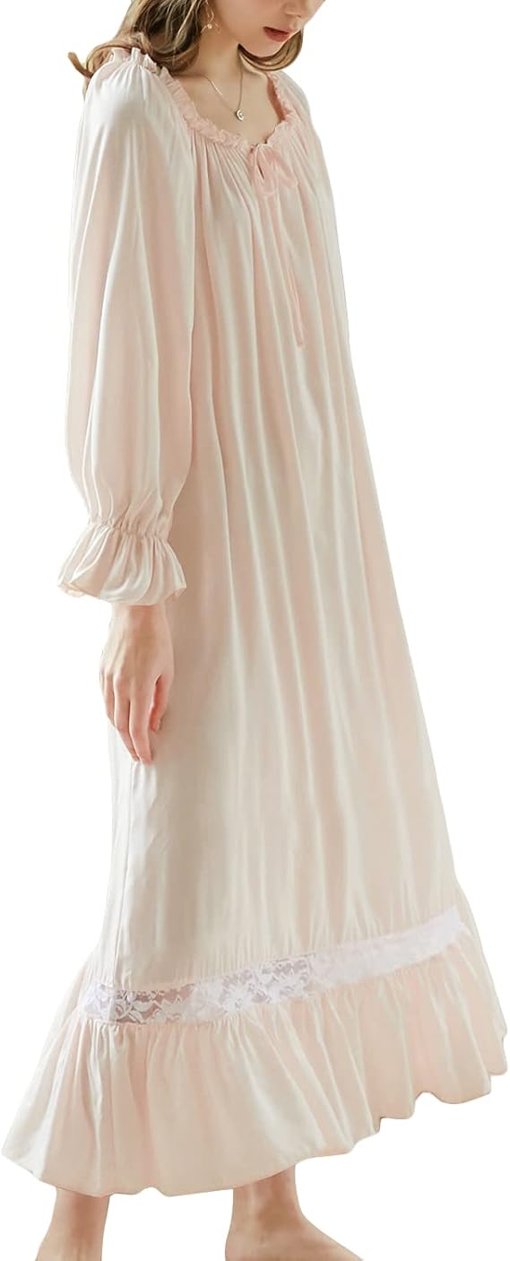 Women's Cotton Nightgown Long Sleeve Nightgowns Victorian Vintage Autumn Night Shirt