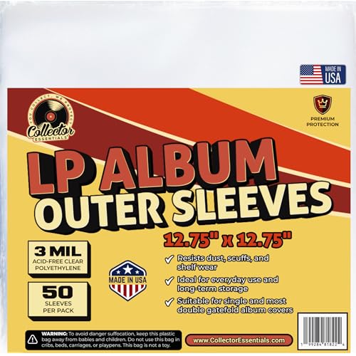 50 Pack Vinyl Record Outer Sleeves, 12.75 x 12.75, 3 Mil Clear, Fits Double & Gatefold LP Record Albums