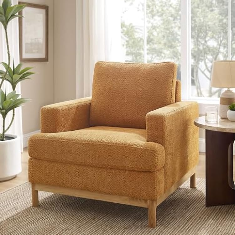 VANOMi Oversized Accent Chair, Mid Century Modern Upholstered Armchair for Living Room, Comfy Chair for Bedroom Reading Chair, Single Sofa for Small Space with Rubberwood Base