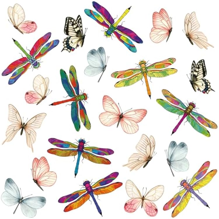 22 Unit Combo Pack | 14 x Artistic Butterfly Window Clings | 8 x Colorful Dragonfly Decal | Bird Window Strike Prevention