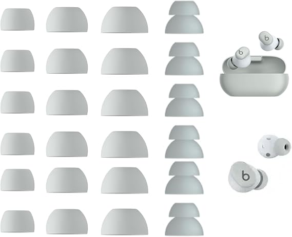 Zotech Replacement Earbud Tips for Beats Solo Buds, 12 Pairs S/M/L/D Sizes, Soft Silicone, Grey