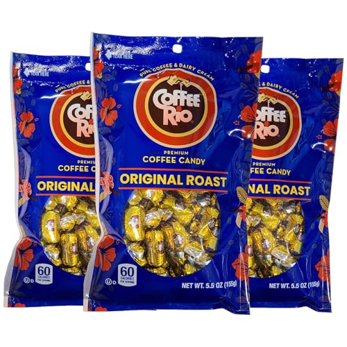 Coffee Rio Original Roast Coffee Caramels Candy, Pack of 3 5.5 Oz Each - Individually Wrapped Hard Candies Blended wFresh Dairy Cream - Perfect for Office Candy Bowl, Buffets - Kosher Certified