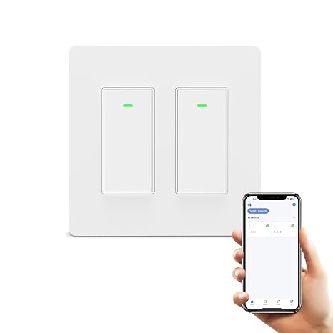 Smart Light Switch 2 Gang(Button), Double Smart WiFi Light Switches, Smart Switch Compatible with Alexa and Google Home, Remote Control Light Switch,Neutral Wire Needed,No hub Required