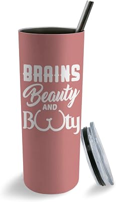 20 oz Tumbler with Lid and Straw Brains Beauty Booty Tumbler Insulated Tumbler Stainless Steel Tumbler, white4