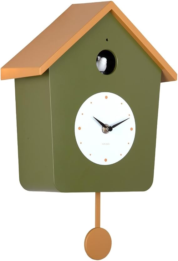 Karlsson Cuckoo Light Wall Clock in Army Green & Ochre Yellow with Pendulum