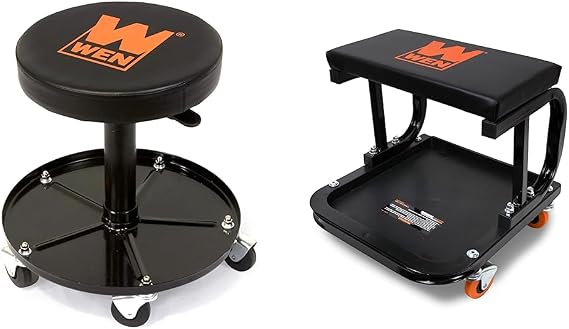 WEN Pneumatic Rolling Mechanic Stools with Padded Seats and Storage