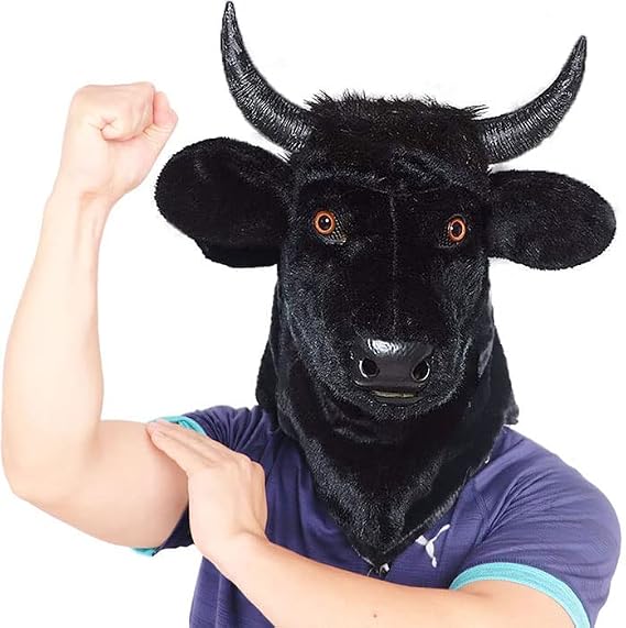 FantasyGears Cow Mask Moving Mouth Cosplay Costume Funny Halloween Mouth Mover Fursuit Head Animal Bull Mask for Adult