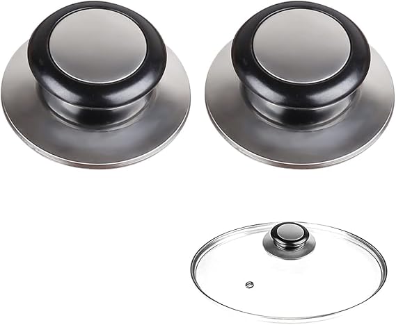 2-Pack Universal Pot Lid Handles – Heat-Resistant Bakelite & Stainless Steel Replacement Knobs, Compatible with Glass & Various Cookware Lids