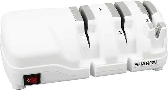 SHARPAL 198H Electric Knife Sharpener 3 Stage with Diamond Wheels | Suit for Double-Beveled Straight Edge Knives, Quick Razor-Sharp Results, Low Noise