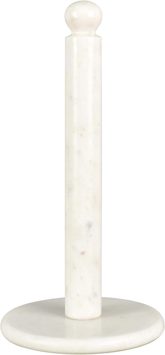 happimess PRH2001A Margot Vintage Classic Marble with Non Slip Weighted Base Paper Towel Holder, for Bathroom Kitchen Countertop, Standard or Jumbo-Sized Roll Paper, White