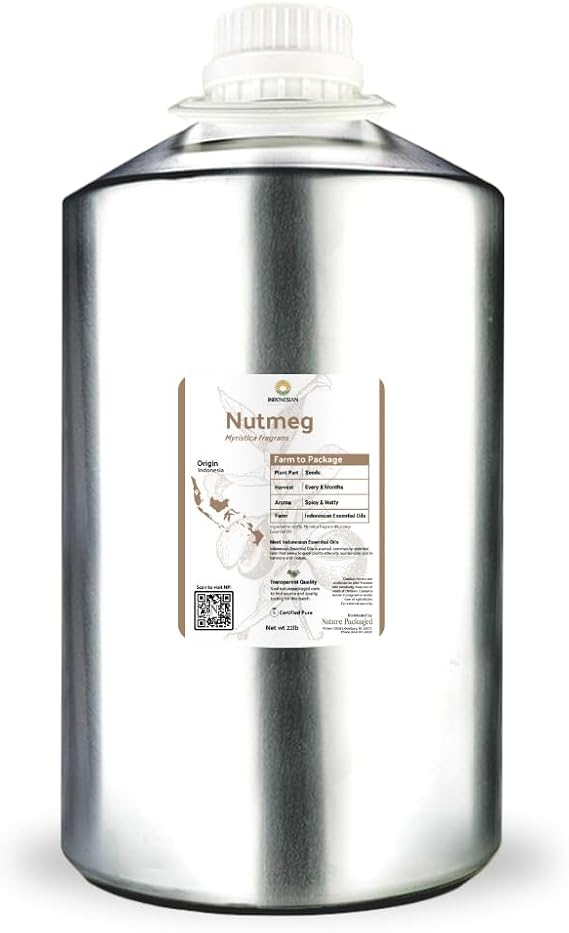Nutmeg Essential Oil - Direct from Central Java, Indonesia - Pure Essential Oils for Diffusers, Muscle Relief and Aromatherapy | Premium Therapeutic Grade - 22lbs