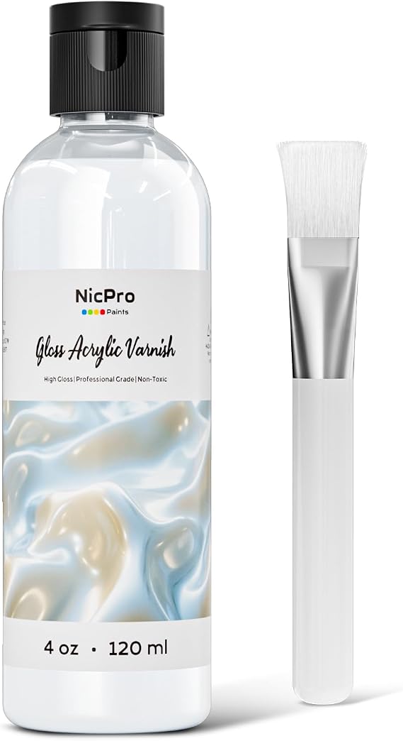 Nicpro Clear Acrylic Paint Sealer 4oz, Gloss Varnish for Acrylic Painting | Non-Yellowing, Anti-Crazing Protect Clear Coat for Rock, Wood, Glass, Clay, Plastic, Metal, Canvas, Model, High Gloss Finish