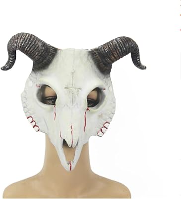 BXT Goat Mask Halloween Costume Prop Realistic Animal Cosplay Half Face Mask Headwear PU Scary Goat Horn Head Mask Devil Mask