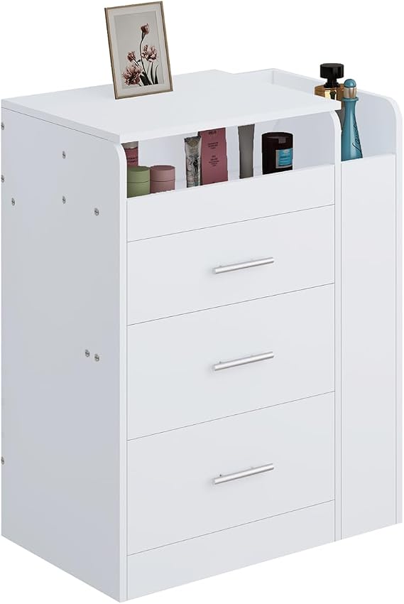 Dressing Table with Flip Top Mirror Makeup Dressing Table with 3 Drawers and Cushioned Stool Led Light Makeup Vanity Cosmetics Storage Desk Dresser for Girls Women White