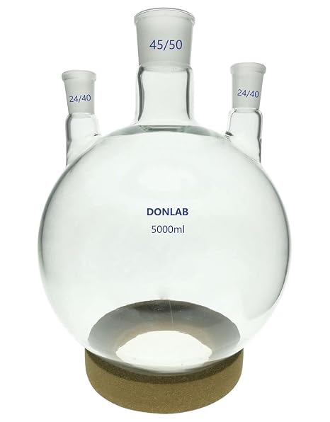 CD5015 Glass 5000mL 3-Neck Round Bottom Boiling Flask Heavy Wall with 45/50 Center Joint and 24/40 Standard Taper Side Joints