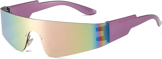 Wrap Around Sunglasses Women Men Flat Top Y2k Futuristic Glasses