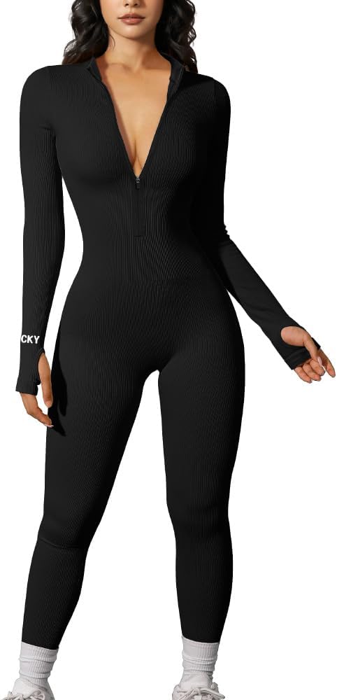Glamaker Women's One Piece Jumpsuit Zip Up Bodycon Sexy Sleeveless Onesies Rompers Playsuit Party Clubwear