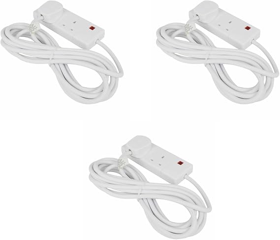 6m Extension Lead 2 Socket with Neon Indicator 3 Pack | Lightweight 2 socket cables with neon indicator for easy use. Ideal for home, office, salon and everyday electrical needs.