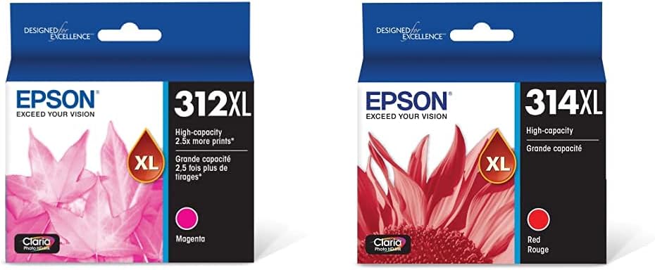 Epson T312XL320 Claria Photo HD Magenta High Capacity Cartridge Ink & T314XL Claria Photo HD Ink - Red T314XL Red