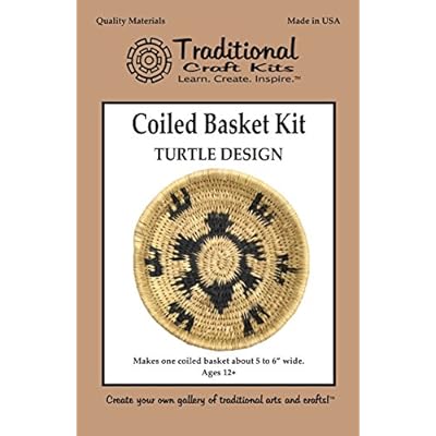 Traditional Craft Kits Coiled Basket Weaving Kit Turtle Design Tray Project Intermediate DIY Basket Making Supplies Includes Fiber Rush, Raffia, and Tapestry Needle Made in USA