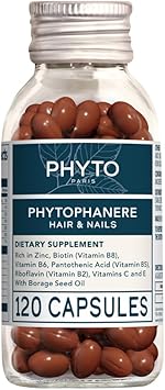 PHYTO Phytophanere Hair Growth Supplement for Women & Men - Biotin, Zinc & Vitamin B6 for Thicker, Stronger Hair & Nails - 120 Capsules, 2-Month Supply