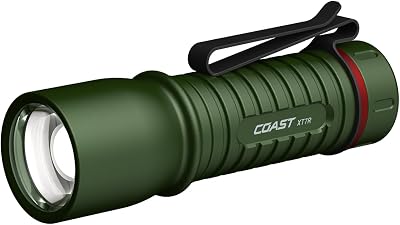 Coast XT7R 1500 Lumen Rechargeable LED Flashlight with Magnetic Mount, Slide Focus, and Pocket Clip, Green