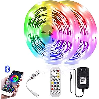 RGB LED Strip Light, 12V SMD 5050 18LEDsm Color Changing Light Bar Music Sync and APP Control, Non-Waterproof Light Strip with Power AdapterIR Remote5m16.4ft