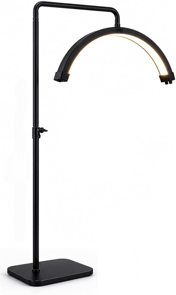 Half Moon Lash Light with Phone Holder for Filming & Content Creation | Dimmable LED Esthetician Light for Eyelash Techs - LED Floor Lash Lamp with Adjustable Height & Touch Control
