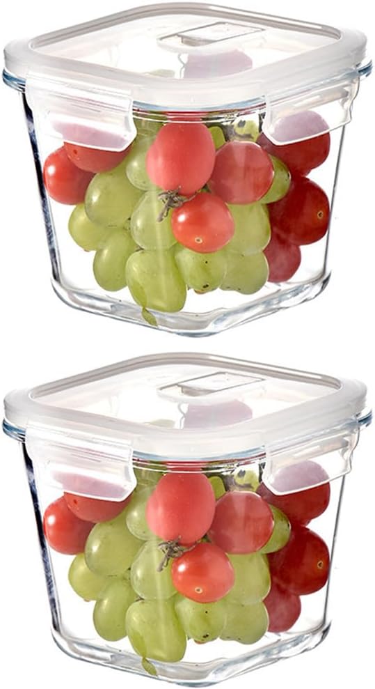 Square Glass Food Storage Containers, Glass Soup Containers With Lids, Airtight Square Food Storage Container, Meal Prep Bowls set, BPA-Free, Freezer, Dishwasher, Oven Safe -2 Pack