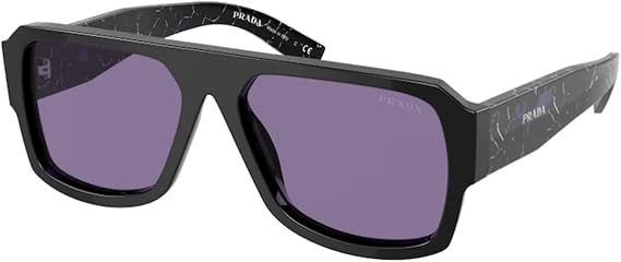 Prada PR 22YS 1AB05Q Black Plastic Pilot Sunglasses Violet Mirror Lens
