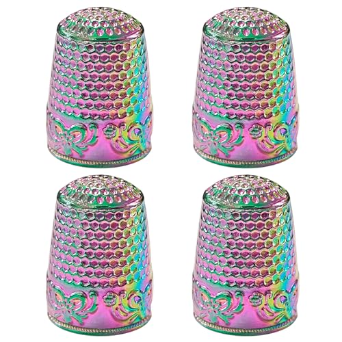 FR 4Pcs Sewing Thimbles, Metal Thimbles for Hand Sewing Finger Protector Knitting Needlework DIY Tools Dazzle
